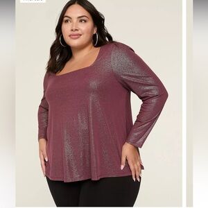 Women’s Lane Bryant Square-Neck Top Foil Swing Maroon Sz 18/20 NWT